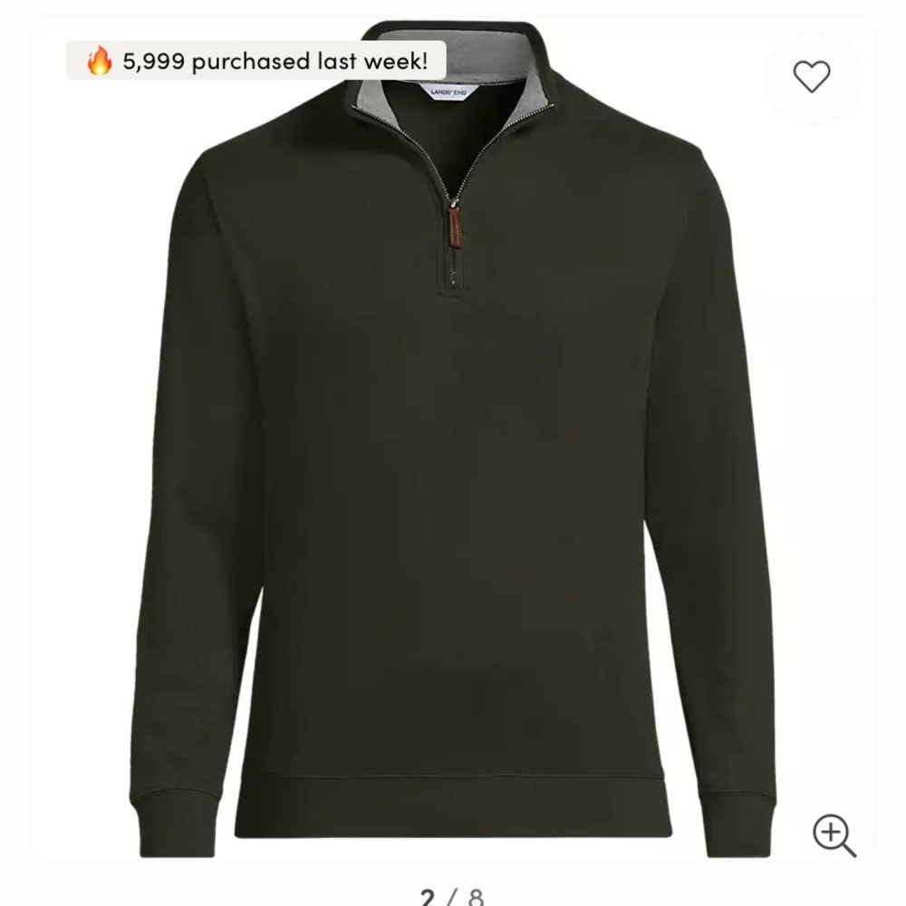 Men’s Lands’ End Forest Green Half Zip Sweater XL